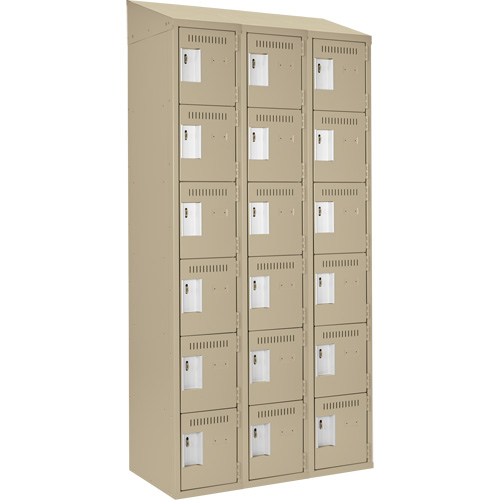 Clean Line Lockerette, 6 -tier, Bank of 3, 36" x 18" x 78", Steel, Beige, Rivet (Assembled) Ontario Safety Products