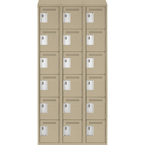Clean Line Lockerette, 6 -tier, Bank of 3, 36" x 18" x 78", Steel, Beige, Rivet (Assembled) Ontario Safety Products