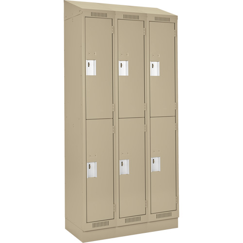 Clean Line Lockers, 2 -tier, Bank of 3, 36" x 18" x 82", Steel, Beige, Rivet (Assembled) Ontario Safety Products