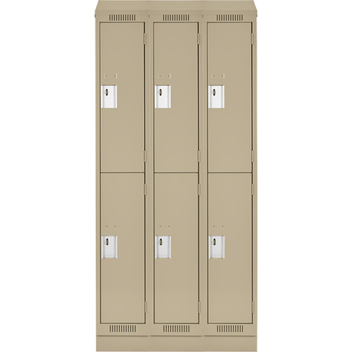 Clean Line Lockers, 2 -tier, Bank of 3, 36" x 18" x 82", Steel, Beige, Rivet (Assembled) Ontario Safety Products