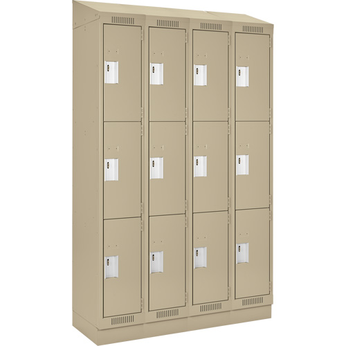 Clean Line Lockers, 3 -tier, Bank of 4, 48" x 18" x 82", Steel, Beige, Rivet (Assembled) Ontario Safety Products