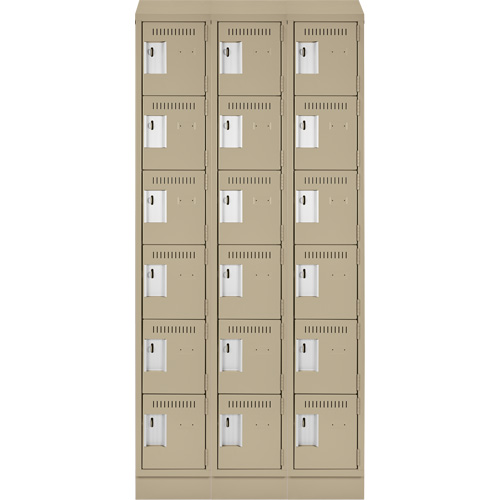 Clean Line Lockerette , 6 -tier, Bank of 3, 36" x 18" x 82", Steel, Beige, Rivet (Assembled) Ontario Safety Products