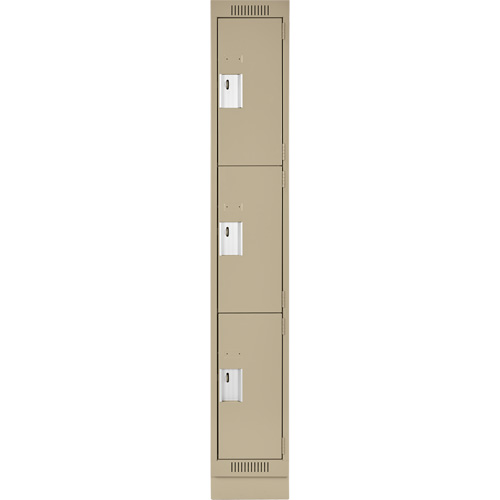 Clean Line Lockers, 3 -tier, 12" x 18" x 76", Steel, Beige, Rivet (Assembled) Ontario Safety Products