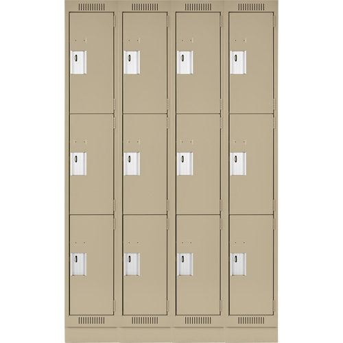 Clean Line Lockers, 3 -tier, Bank of 4, 48" x 18" x 76", Steel, Beige, Rivet (Assembled) Ontario Safety Products