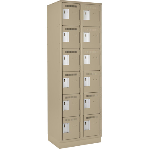 Clean Line Lockerette, 6 -tier, Bank of 2, 24" x 18" x 76", Steel, Beige, Rivet (Assembled) Ontario Safety Products