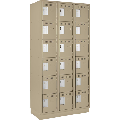 Clean Line Lockerette, 6 -tier, Bank of 3, 36" x 18" x 76", Steel, Beige, Rivet (Assembled) Ontario Safety Products