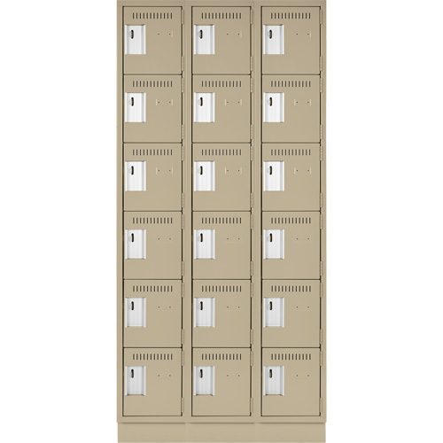 Clean Line Lockerette, 6 -tier, Bank of 3, 36" x 18" x 76", Steel, Beige, Rivet (Assembled) Ontario Safety Products