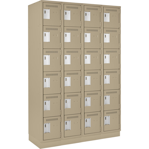 Clean Line Lockerette, 6 -tier, Bank of 4, 48" x 18" x 76", Steel, Beige, Rivet (Assembled) Ontario Safety Products