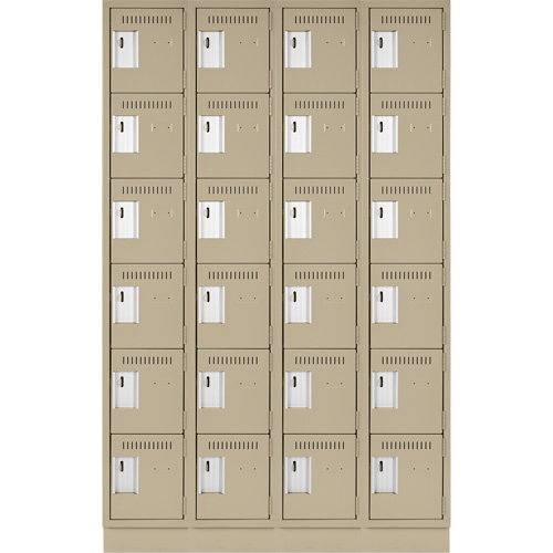 Clean Line Lockerette, 6 -tier, Bank of 4, 48" x 18" x 76", Steel, Beige, Rivet (Assembled) Ontario Safety Products