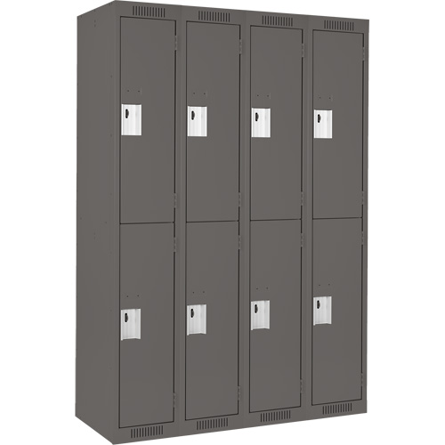 Clean Line Lockers, 2 -tier, Bank of 4, 48" x 18" x 72", Steel, Charcoal, Rivet (Assembled) Ontario Safety Products