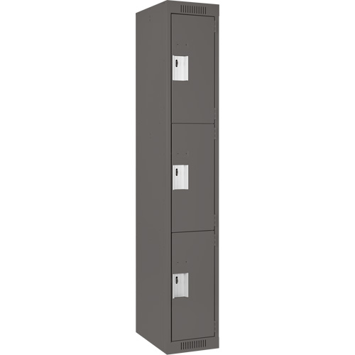 Clean Line Lockers, 3 -tier, 12" x 18" x 72", Steel, Charcoal, Rivet (Assembled) Ontario Safety Products