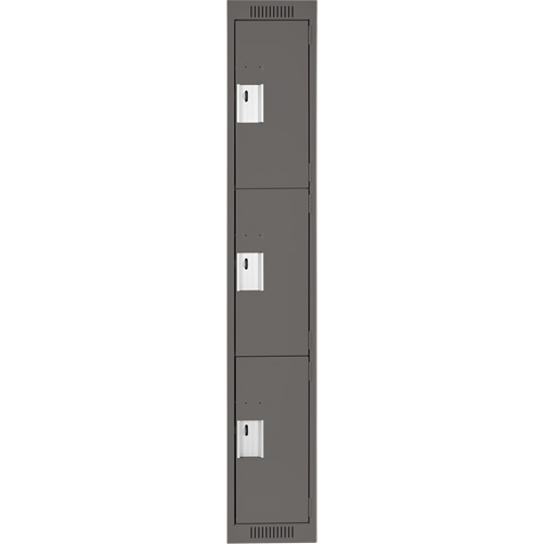 Clean Line Lockers, 3 -tier, 12" x 18" x 72", Steel, Charcoal, Rivet (Assembled) Ontario Safety Products