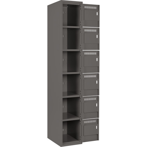Clean Line Lockerette, 6 -tier, Bank of 4, 48" x 18" x 72", Steel, Charcoal, Rivet (Assembled) Ontario Safety Products