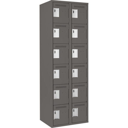 Clean Line Lockerette, 6 -tier, Bank of 2, 24" x 18" x 72", Steel, Charcoal, Rivet (Assembled) Ontario Safety Products