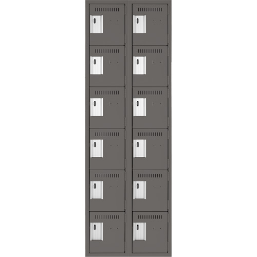 Clean Line Lockerette, 6 -tier, Bank of 2, 24" x 18" x 72", Steel, Charcoal, Rivet (Assembled) Ontario Safety Products