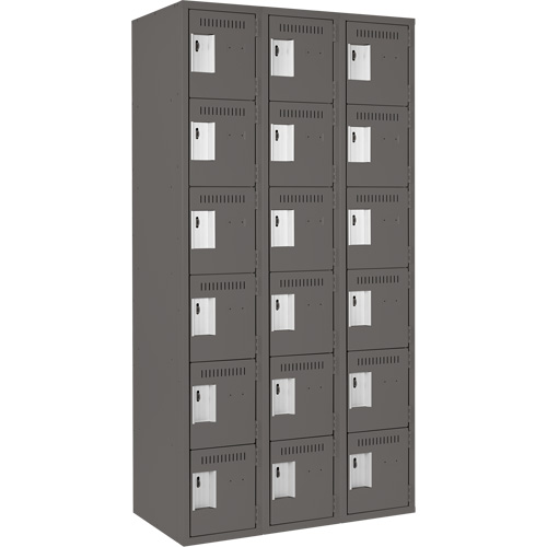 Clean Line Lockerette, 6 -tier, Bank of 3, 36" x 18" x 72", Steel, Charcoal, Rivet (Assembled) Ontario Safety Products