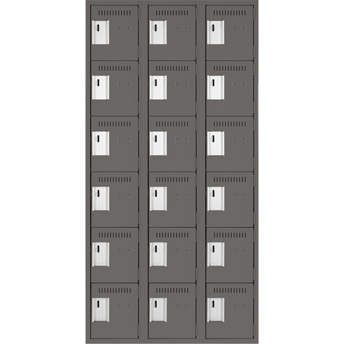 Clean Line Lockerette, 6 -tier, Bank of 3, 36" x 18" x 72", Steel, Charcoal, Rivet (Assembled) Ontario Safety Products