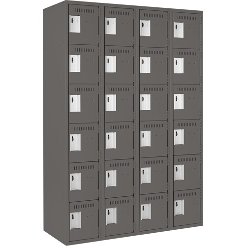 Clean Line Lockerette, 6 -tier, Bank of 4, 48" x 18" x 72", Steel, Charcoal, Rivet (Assembled) Ontario Safety Products
