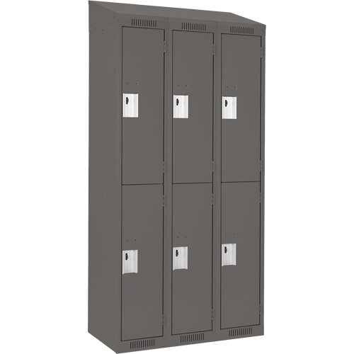 Clean Line Lockers, 2 -tier, Bank of 3, 36" x 18" x 78", Steel, Charcoal, Rivet (Assembled) Ontario Safety Products