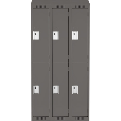 Clean Line Lockers, 2 -tier, Bank of 3, 36" x 18" x 78", Steel, Charcoal, Rivet (Assembled) Ontario Safety Products