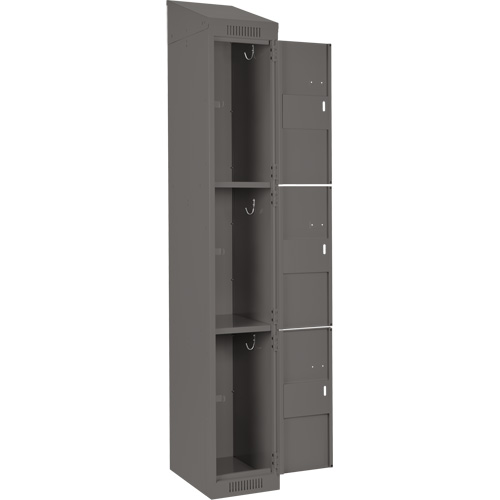 Clean Line Lockers, 3 -tier, Bank of 4, 48" x 18" x 78", Steel, Charcoal, Rivet (Assembled) Ontario Safety Products