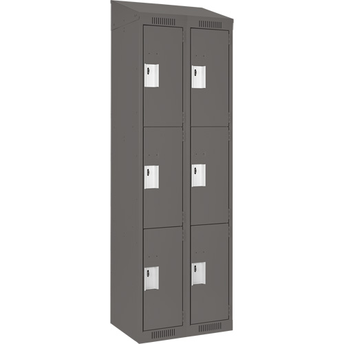 Clean Line Lockers, 3 -tier, Bank of 2, 24" x 18" x 78", Steel, Charcoal, Rivet (Assembled) Ontario Safety Products