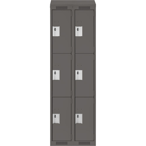 Clean Line Lockers, 3 -tier, Bank of 2, 24" x 18" x 78", Steel, Charcoal, Rivet (Assembled) Ontario Safety Products