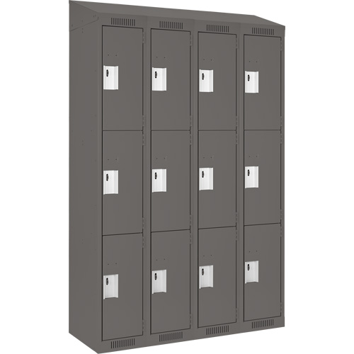 Clean Line Lockers, 3 -tier, Bank of 4, 48" x 18" x 78", Steel, Charcoal, Rivet (Assembled) Ontario Safety Products