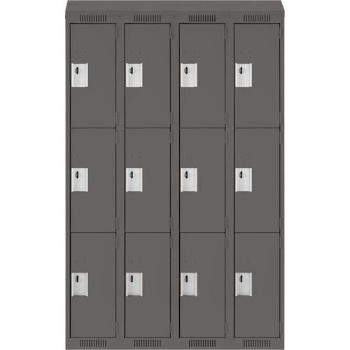 Clean Line Lockers, 3 -tier, Bank of 4, 48" x 18" x 78", Steel, Charcoal, Rivet (Assembled) Ontario Safety Products