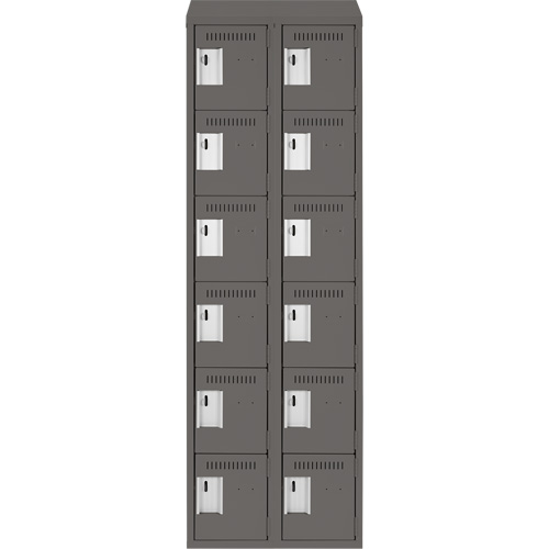 Clean Line Lockerette, 6 -tier, Bank of 2, 24" x 18" x 78", Steel, Charcoal, Rivet (Assembled) Ontario Safety Products
