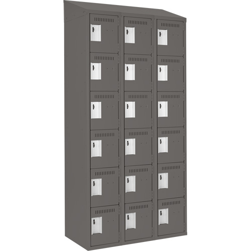 Clean Line Lockerette, 6 -tier, Bank of 3, 36" x 18" x 78", Steel, Charcoal, Rivet (Assembled) Ontario Safety Products