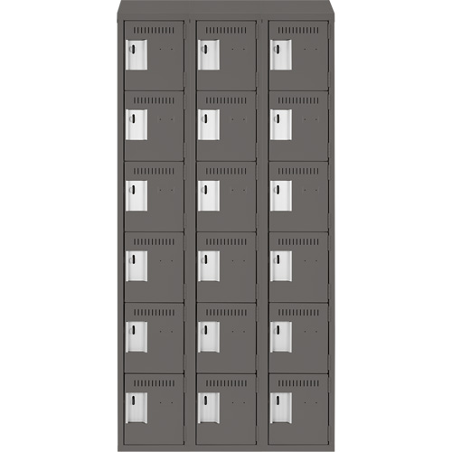 Clean Line Lockerette, 6 -tier, Bank of 3, 36" x 18" x 78", Steel, Charcoal, Rivet (Assembled) Ontario Safety Products