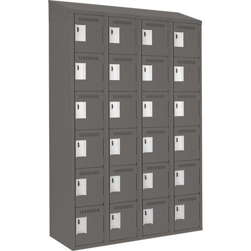 Clean Line Lockerette, 6 -tier, Bank of 4, 48" x 18" x 78", Steel, Charcoal, Rivet (Assembled) Ontario Safety Products