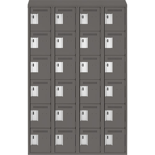 Clean Line Lockerette, 6 -tier, Bank of 4, 48" x 18" x 78", Steel, Charcoal, Rivet (Assembled) Ontario Safety Products