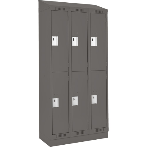 Clean Line Lockers, 2 -tier, Bank of 3, 36" x 18" x 82", Steel, Charcoal, Rivet (Assembled) Ontario Safety Products