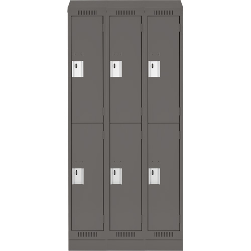 Clean Line Lockers, 2 -tier, Bank of 3, 36" x 18" x 82", Steel, Charcoal, Rivet (Assembled) Ontario Safety Products