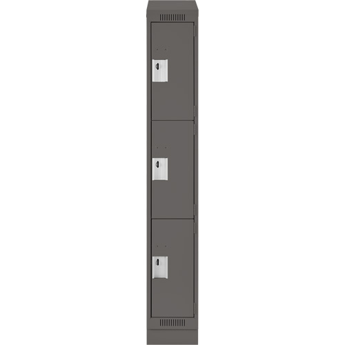 Clean Line Lockers, 3 -tier, 12" x 18" x 82", Steel, Charcoal, Rivet (Assembled) Ontario Safety Products