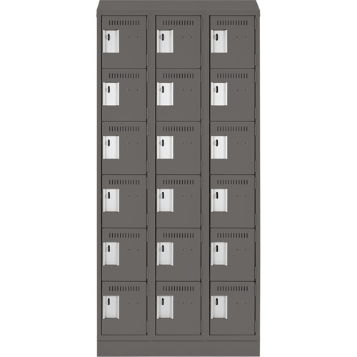 Clean Line Lockerette, 6 -tier, Bank of 3, 36" x 18" x 82", Steel, Charcoal, Rivet (Assembled) Ontario Safety Products