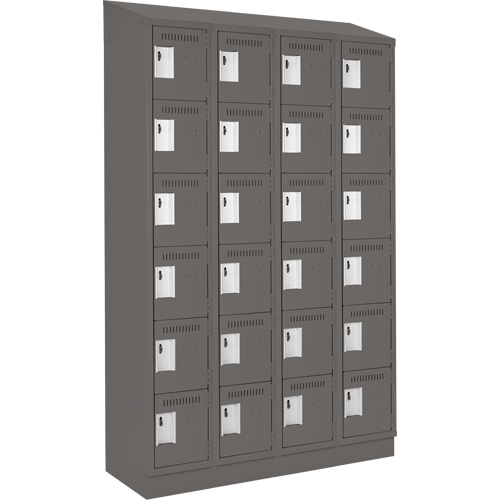 Clean Line Lockerette, 6 -tier, Bank of 4, 48" x 18" x 82", Steel, Charcoal, Rivet (Assembled) Ontario Safety Products