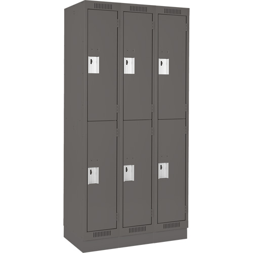 Clean Line Lockers, 2 -tier, Bank of 3, 36" x 18" x 76", Steel, Charcoal, Rivet (Assembled) Ontario Safety Products