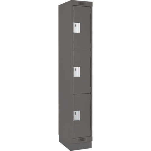 Clean Line Lockers, 3 -tier, 12" x 18" x 76", Steel, Charcoal, Rivet (Assembled) Ontario Safety Products
