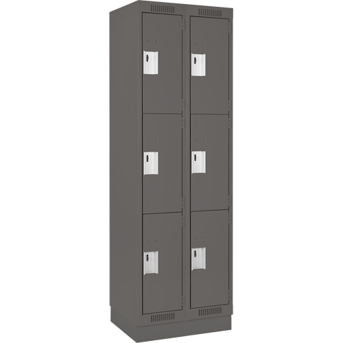 Clean Line Lockers, 3 -tier, Bank of 2, 24" x 18" x 76", Steel, Charcoal, Rivet (Assembled) Ontario Safety Products