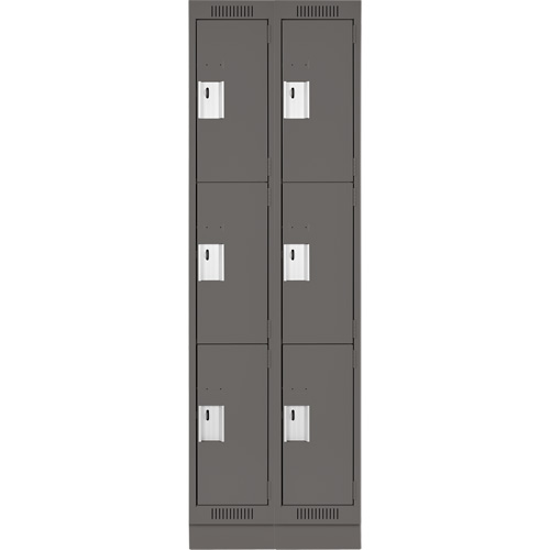 Clean Line Lockers, 3 -tier, Bank of 2, 24" x 18" x 76", Steel, Charcoal, Rivet (Assembled) Ontario Safety Products
