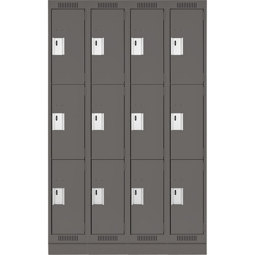 Clean Line Lockers, 3 -tier, Bank of 4, 48" x 18" x 76", Steel, Charcoal, Rivet (Assembled) Ontario Safety Products