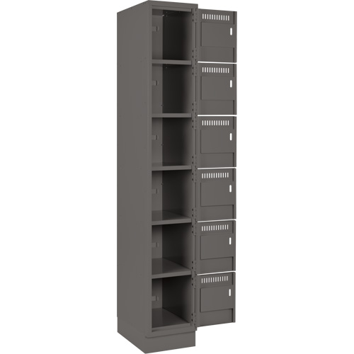 Clean Line Lockerette, 6 -tier, Bank of 4, 48" x 18" x 76", Steel, Charcoal, Rivet (Assembled) Ontario Safety Products