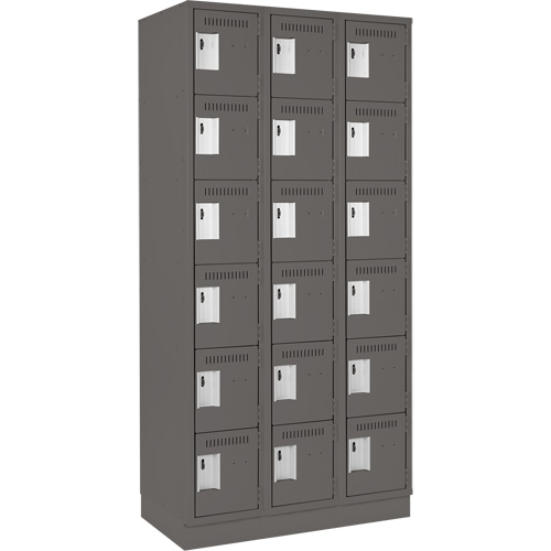 Clean Line Lockerette, 6 -tier, Bank of 3, 36" x 18" x 76", Steel, Charcoal, Rivet (Assembled) Ontario Safety Products