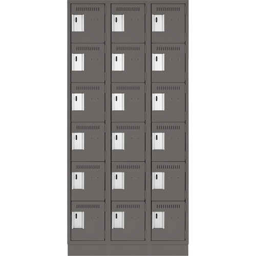Clean Line Lockerette, 6 -tier, Bank of 3, 36" x 18" x 76", Steel, Charcoal, Rivet (Assembled) Ontario Safety Products