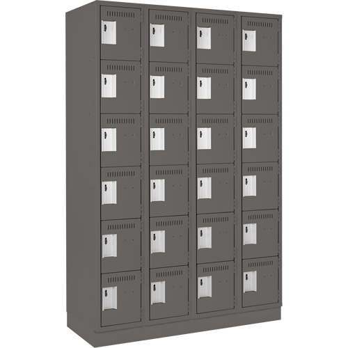 Clean Line Lockerette, 6 -tier, Bank of 4, 48" x 18" x 76", Steel, Charcoal, Rivet (Assembled) Ontario Safety Products