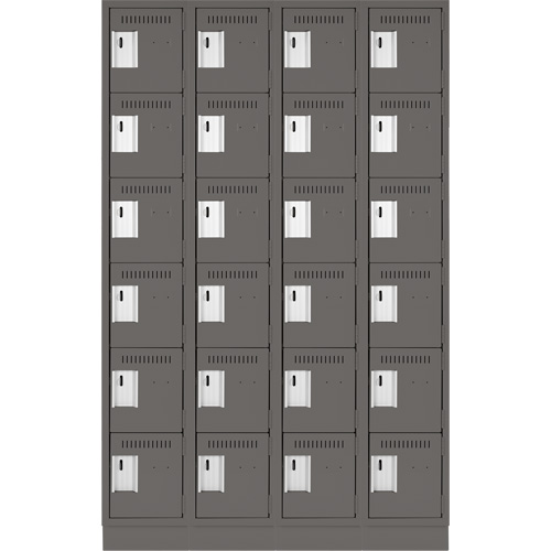 Clean Line Lockerette, 6 -tier, Bank of 4, 48" x 18" x 76", Steel, Charcoal, Rivet (Assembled) Ontario Safety Products