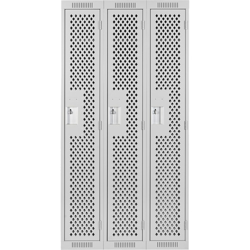 Clean Line Lockers, Bank of 3, 36" x 12" x 72", Steel, Grey, Rivet (Assembled), Perforated Ontario Safety Products